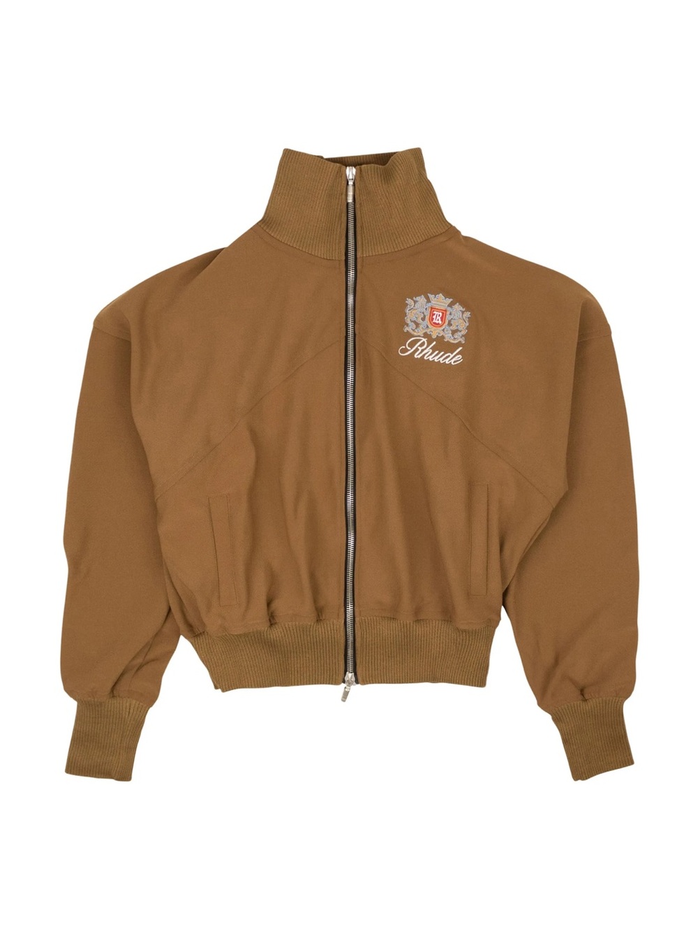 Rhude Brown High-Collar Zip-Front Bomber Jacket